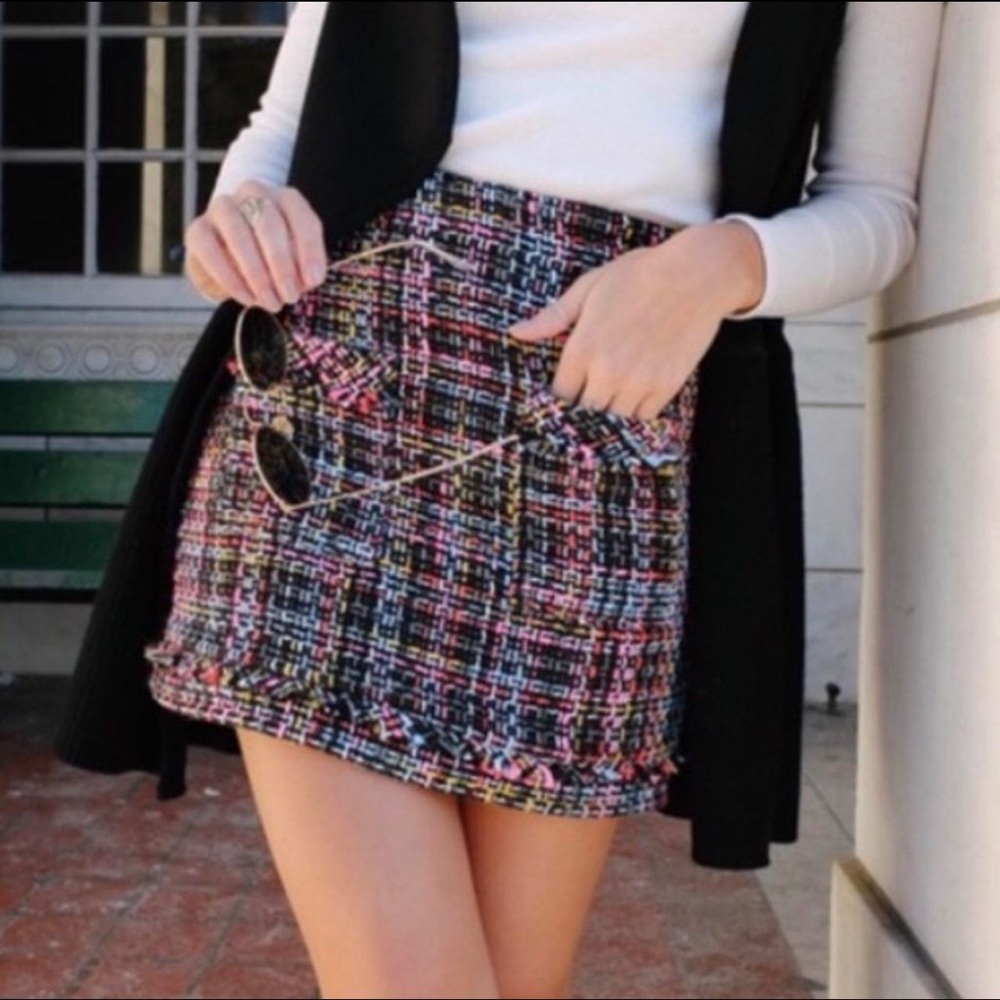 H&M Multicolor Black Tweed Mini Skirt Size 6